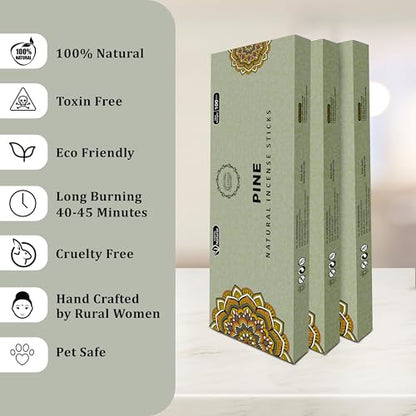 Raajsee Pine Incense Sticks 100 Gm Pack-100% Pure Organic Natural Hand Rolled Free from Chemicals-for Church,Aroma Therapy,Relaxation,Meditation & Sensual Therapy - color: Pine