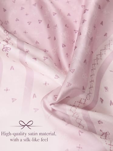 Satin Hijab Scarf for Women, Silk-Feeling Muslim Headscarf, Digital Bow Letter Print Head Wrap Shawl for Summer - color: Mlp004-lightpink