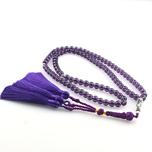 Muslims Islamic 99 Dhikr Tasbeeh Tasbih Prayer Beads, Purple Glass Beads with Tassel
