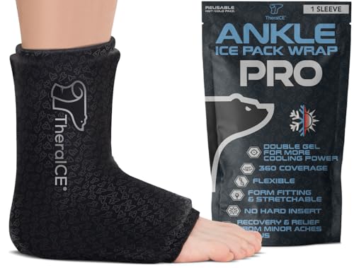 TheraICE Ankle Ice Pack Wrap, Ankle Brace, Plantar Fasciitis, FocusZone | Cold Compression Sleeve with Extra Cooling, Sock-Style Fit for Sprained or Swollen Feet, Heel Spur, Achilles Relief - size: X-Large, style: PRO