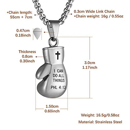 HZMAN Men Women Punk Stainless Steel Boxing Glove Chain Pendant Necklace - color: PHL4:13 silver