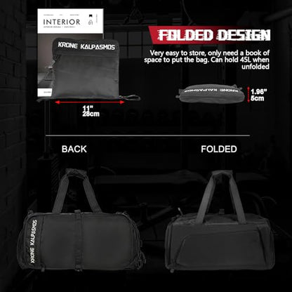 Gym Bag for Men and Women with Shoe Compartment - Lightweight, Waterproof, Foldable Sports Duffel Bag | Small Gym Bag, Black - size: Black