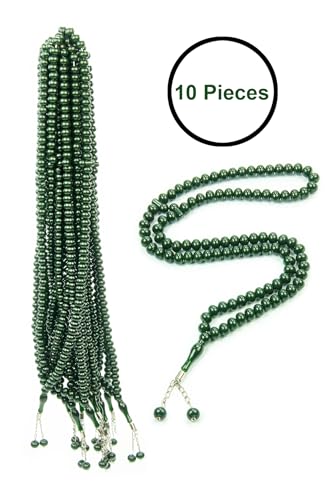 ihvan online, Tasbih Prayer Beads 99, Pack of 10, Muslim Prayer Bead, Islamic Rosary Bead, Dhikr, Tasbeeh Bulk, Misbaha, Masbaha, Tespih, Islamic Gift for Ramadan & Mawlid & Hajj Umrah - color: Dark Green
