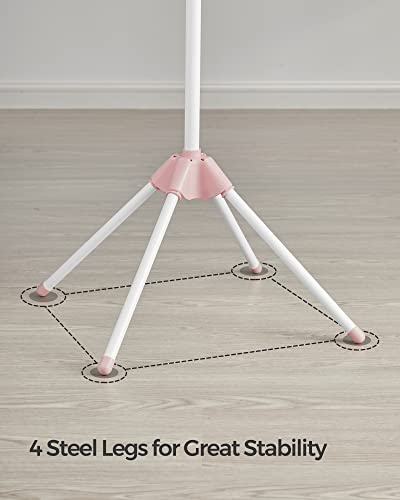 SONGMICS 의류 건조대, 149.9cm(59인치) 접이식 세탁 건조대, 행거용 회전 가능한 팔 3개, 다리 4개, 스테인리스 스틸, 옷 27피스용, 핑크 및 화이트 ULLR510P01 - color: 핑크 + 화이트., style: 1단