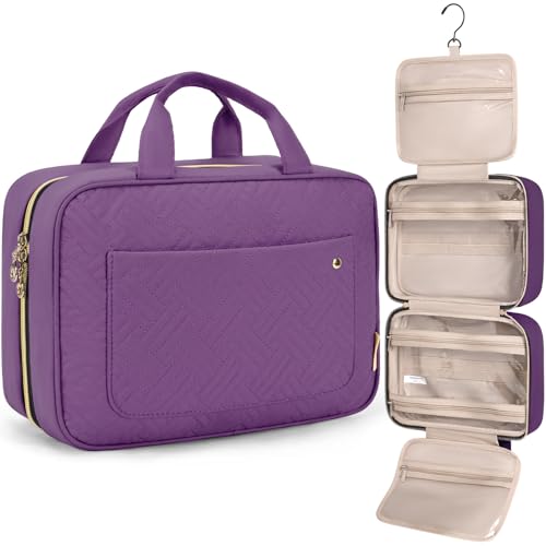 BAGSMART Toiletry Bag Travel Bag with Hanging Hook, Water-resistant Makeup Cosmetic Bag Travel Organizer for Accessories, Shampoo, Full Sized Container, Toiletries (Purple, Medium) - color: Purple, size: Medium