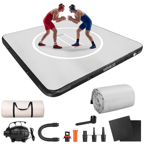 Wrestling Mat Inflatable 10x10 FT Flodable Jiu Jitsu Mats Portable 4” for Home Training, BJJ, MMA, Grappling, Judo, Martial Art, Boxing Indoor Outdoor