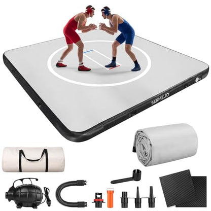 Wrestling Mat Inflatable 10x10 FT Flodable Jiu Jitsu Mats Portable 4” for Home Training, BJJ, MMA, Grappling, Judo, Martial Art, Boxing Indoor Outdoor