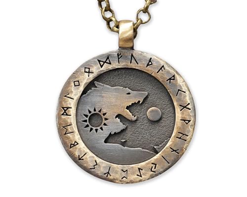 Baldur Jewelry Viking Wolf Yin Yang Necklace, Brass Norse Pendant - color: Brass Small Wolf Yin Yang Rune