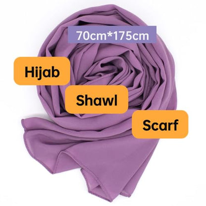 Chiffon Scarf for Women Lightweight Breathable Sunscreen Soft Solid Hijab Scarf for Daily & Muslim Wear - color: Ancient Purple Chiffon Scarf