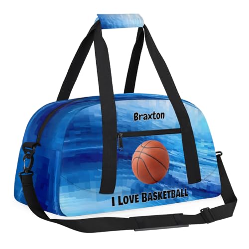 Custom Name Sports Basketball Bag Boys, Watercolor Blue Geometric | Personalized Named Practice Travel Overnight Training Bag - color: Color 14