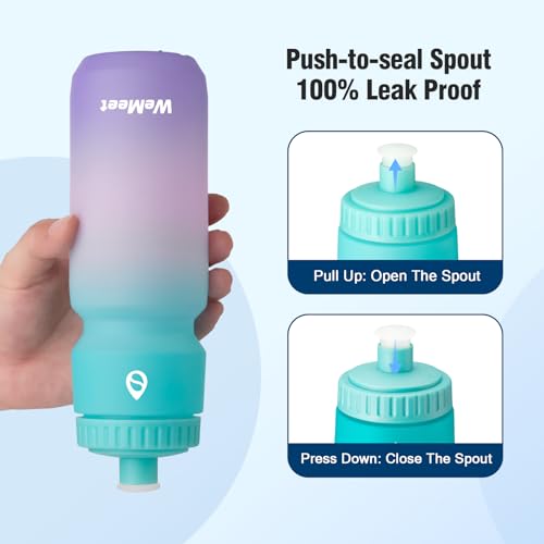 WEMEET Lightweight Cycling Water Bottle 2-Pack, Fits Most Bike Cages, Squeeze Water Bottle for Cycling, Running, Fitness(Black & Green Pink Purple, 32oz) - color: Black Green Pink Purple, size: 32 Ounces