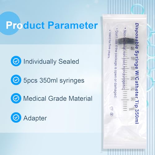 5pcs 350ml Syringe, Extra Large Plastic Syringes for Glue Dispensing, Scientific Labs, Watering, Refilling, Multiple Uses - size: 350 ml