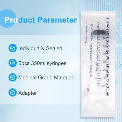 5pcs 350ml Syringe, Extra Large Plastic Syringes for Glue Dispensing, Scientific Labs, Watering, Refilling, Multiple Uses - size: 350 ml