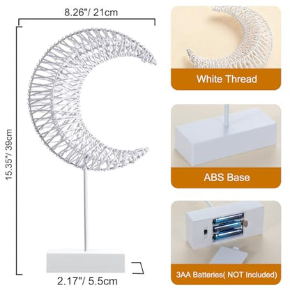 Lewondr Ramadan Decorations Moon Table Lamp, Moon Shape Rattan Ramadan Desk Lamp Battery Powered Light, Winding Thread LED Crescent Light for Home Bedroom Bedside Desktop Eid Mubarak Decorations - style: Warm White Moon