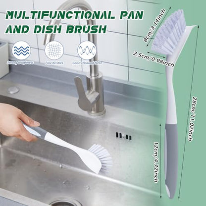 Hsei 20 Pcs Gray Kitchen Scrub Dish Brush Bulk with 11 Inch Handle Cleaning Dish Scrubber with Stiff Bristles Washing Scrub Brushes for Housekeeping for Pots and Pans, Kitchen Sink - color: Gray and White