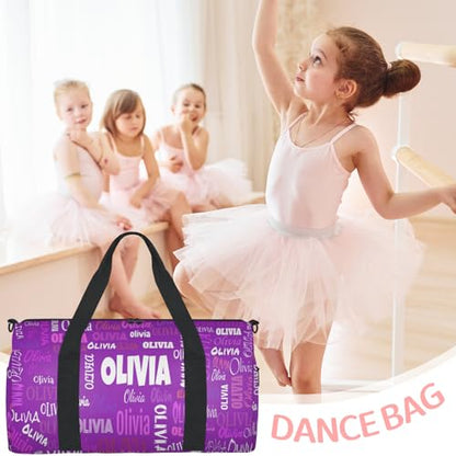 Personalized Teens Dark Purple Sport Duffle Gymnastics Carry On Bag | Custom Name Weekender Bag for Women Men Travel Business Trip - color: Dark Purple