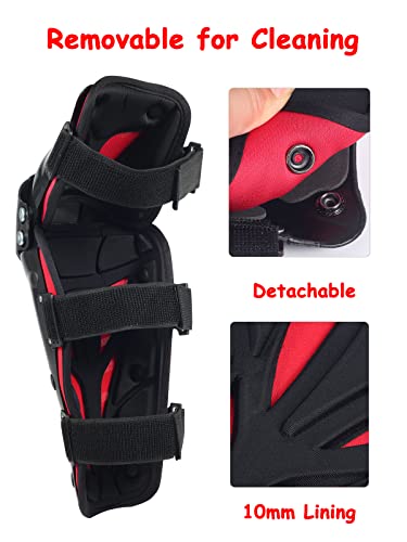 RIDBIKER Motorcycle Knee Shin Guards for Men, Bendable MTB Knee Pads | Long leg coverage with crash-proof protection. Flexible bendable design. Adjustable straps. Knee Protection for motocross - color: Red/Regular