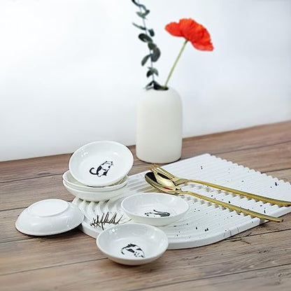 Super Cute Gentleman Cat Ceramic Sauce Dish/Seasoning Dish/Sushi Soy Dipping Bowl/Appetizer Plates/Serving Dish for Kitchen Home(Set of 6) - color: Cat-Gentleman