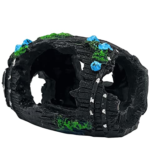 1pcs Aquarium Decorations——Resin Broken Barrel Fish Tank Ornament, Fish Tank Decorations for Fish Cave Hide Hut(Black)