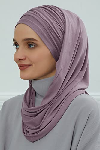 Aisha's Design Instant Hijab Scarves for Women, 95% Cotton Pretied Bonnet Turban Easy to Wear Cotton Headscarf - color: Lilac