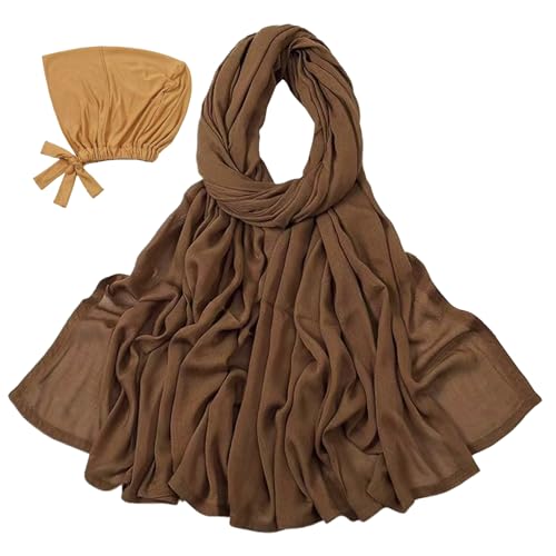 Modal Cotton Hijab Scarf for Women with Undercap Set - color: Mustard Brown
