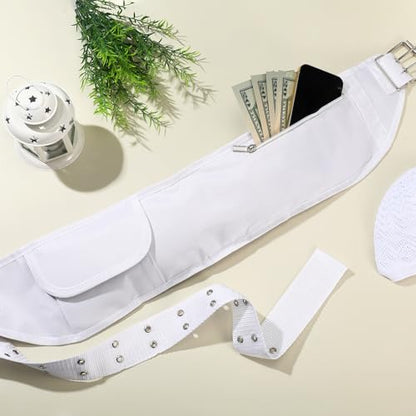 Dansydaisy Ihram Belt for Hajj and Umrah White Adjustable Ihram Waist Belt with Zippered Pockets Fits 32" up to 52" - style: 1 Pocket