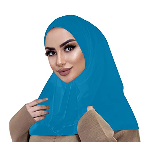 Suillty Fashion Muslim Hijab for Women Instant Snap Fastener Hijab Inner Cap Full Cover Head Wraps Scarf Islam Turban Caps - color: Sky Blue