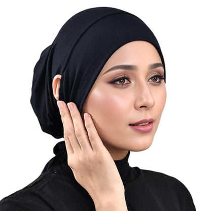 Hijab Undercaps Slouchy Beanies Cap Soft Hijab Caps Under Scarf for Women Muslim Jersey Inner Beain-Cap - color: Black+white