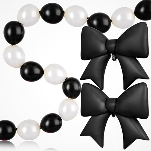 Black and Pearl White Linking Balloons, 6 Inch Quick Link Balloons, 38 Inch Black Bow Foil Balloon for Making Wall Arches Chain, for Wedding Anniversary Engagement Birthday Graduation Party Decoration - color: Black and Pearl White