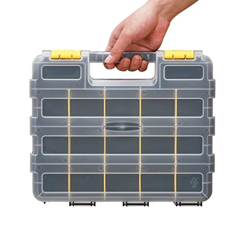 EMENTOL 2PCS Double Side Tool Organizer with Customizable/Removable Plastic Dividers, Hardware Box Storage for Screws, Nuts, Nails, Bolts, 34-Compartment, Black/Yellow - color: Black/Yellow