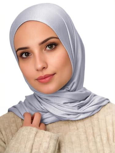 Harewom Polyester Hijab Lightweight Solid Head Wrap Scarf for Women Daily - color: Light Grey