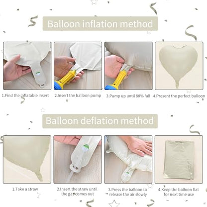 Cream White Heart Balloons, 10PCS Beige Foil for Boho Wedding Baby Shower - color: Cream White + White