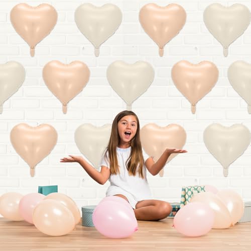 Cream Apricot Heart Balloon, 10PCS Beige Foil for Neutral Baby Shower Party - color: Cream Apricot