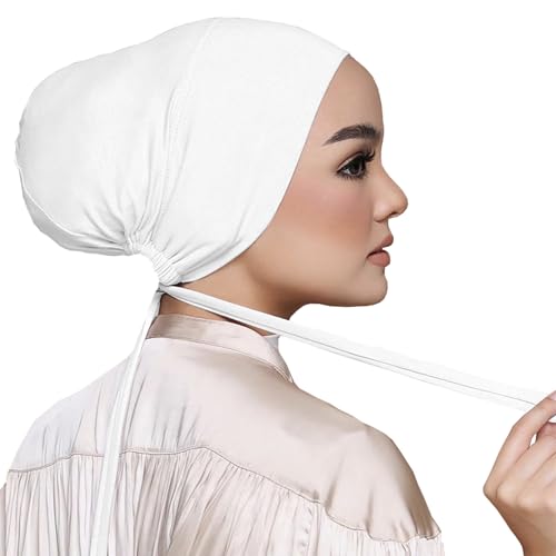 3PCS Under Hijab Head Cap Muslim Under Scarf Hijab Solid Color Women Under Scarf Hat Stretchy Sleeping Cap - color: Black,black,white