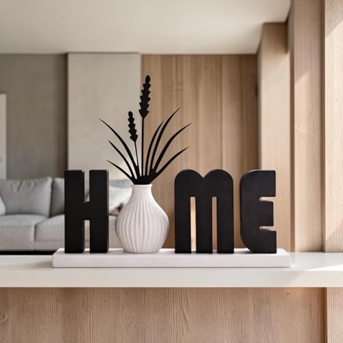 Modern Home Decor Set with Vase – Minimalist Black and White Table Decoration, Living Room Shelf Decor, Handmade Style Centerpiece