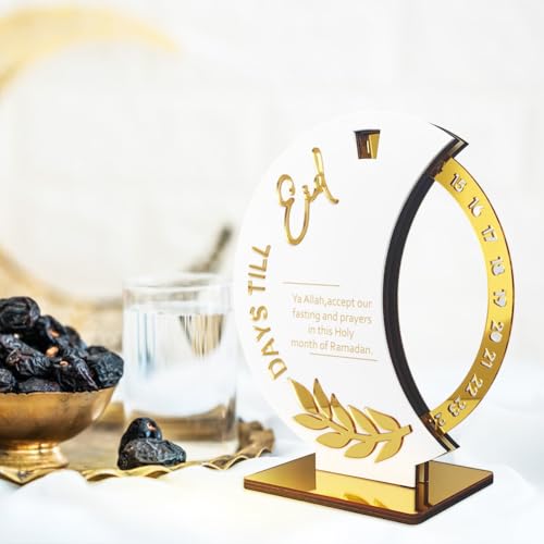 Ramadan Countdown Calendar, Rotatable 30 Days Til Eid, Eid Mubarak Advent Countdown Calendar Rotate Moon Shaped Eid Calendar for islamic Home Party Decorations