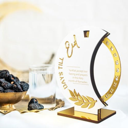 Ramadan Countdown Calendar, Rotatable 30 Days Til Eid, Eid Mubarak Advent Countdown Calendar Rotate Moon Shaped Eid Calendar for islamic Home Party Decorations