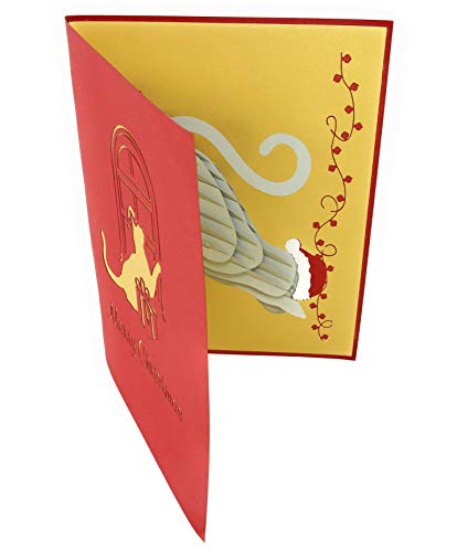 PopLife Holiday Cat Pop Up Christmas Card, Handmade 3D Greeting, Blank Merry Christmas Note, Small Stocking Present for Friends and Family, Card for Cat Lovers - color: Holiday Cat