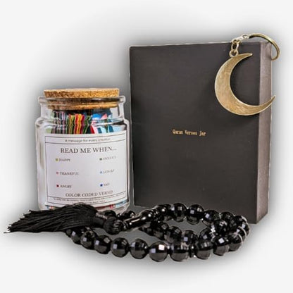 Quran Jar Gift Set – 90 Color-Coded Quran Verses + Tasbih Prayer Beads + Keychain | Islamic Gift Box for Ramadan, Eid, Healing & Daily Inspiration