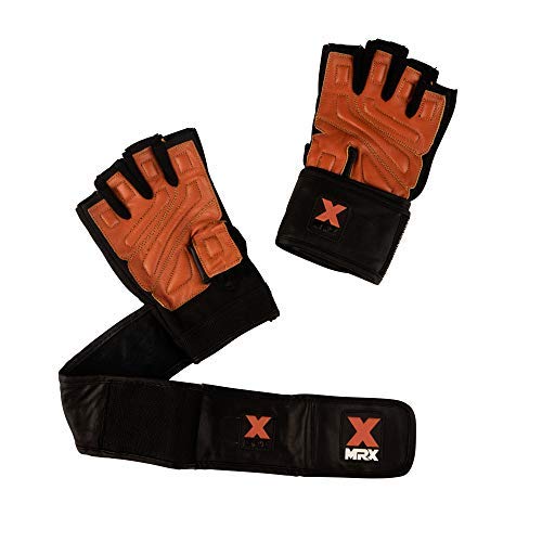 MRX Weight Lifting Pro Level Gloves with 18 Inches Long Wrist Strap Gym Workout Exercise & Fitness in - color: Black Brown, size: Small