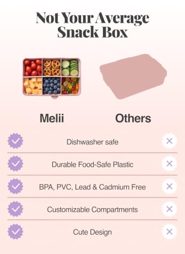 melii Snackle Box | 6-Compartment Divided Snack Container, BPA-Free Food Storage with Removable Dividers for School, Travel & On-the-Go Snacking Purple Cat - color: Cat