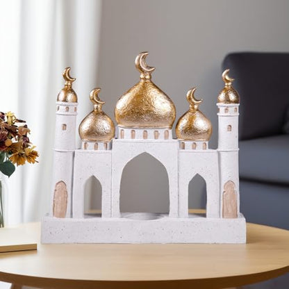 Ramadan Eid Home Decorations for Home 2025 Gold and White Mosque Tower Islamic Eid Mubarak decore - size: 8.66*2.17*9.45in