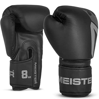 Meister [Critical] Boxing Gloves - Ergonomic High-Density Training Gloves | Pre-curved hand cage fits on day one, triple-layer impact foam, wide full-length wrist strap, matte EcoHide leather - style: 8 Ounce Gloves - Matte Black
