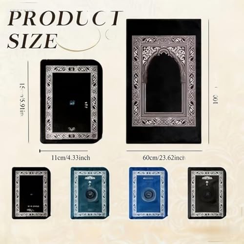 Portable Polyester Muslim Prayer Mat, Square Unnapped Woven Fabric with Directional Compass for Travel & Daily Prayer(Blue)