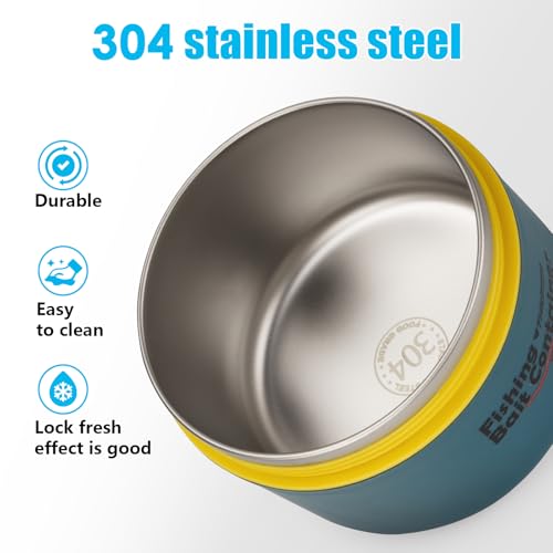 THKFISH Fishing Bait Container, Stainless Steel Insulated Live Bait Storage, Worm Bait Holder, Bait Storage Box, Nightcrawler Box, Bait Bucket to Keeps Bait Fresh and Alive - color: 1PCS-0.6L-Blue