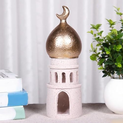 Decorative Mosque Tower with Gold Dome, Hand Painted, 7.87 x 2.95 x 2.95 inches, White and Gold - size: 2.95*2.95*7.87in