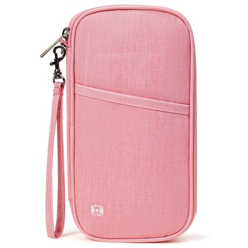 Travel Passport Wallet,RFID Blocking Waterproof Passport Holder Family Portable Travel Document Organizer for Men and Women - color: A-Light Pink