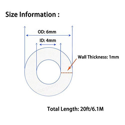 Hooshing Silicone Tubing 4mm ID x 6mm OD 20 Ft Food Grade Rubber Hose | High Temp Pure Silicone Tube, For Home Brewing, Beer Line, Wine Making, Water Pump Transfer - size: 4mm ID x 6mm OD, style: 20 Ft/6.1M