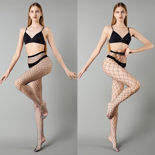 MengPa Women's Fishnets Tights High Waist Stockings Party Thigh High Pantyhose - color: 2pcs-black