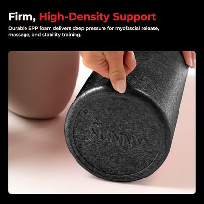 Sunny Health & Fitness High-Density Foam Roller 12" to 36", for Stretching & Muscle Recovery – Black, Blue, Pink - color: Black, size: 24-Inch